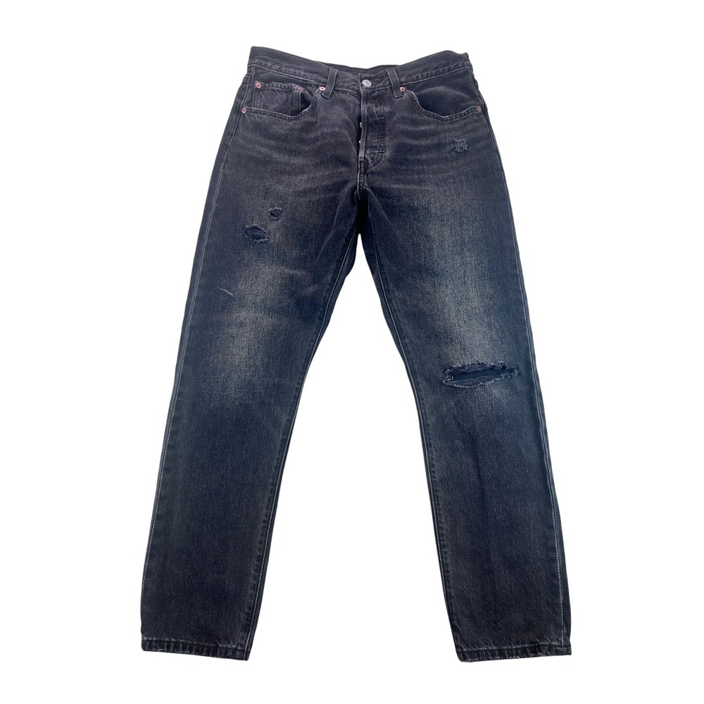 Levi's 501 Premium Distressed Black Denim Jeans Button Fly Men Size 30X28